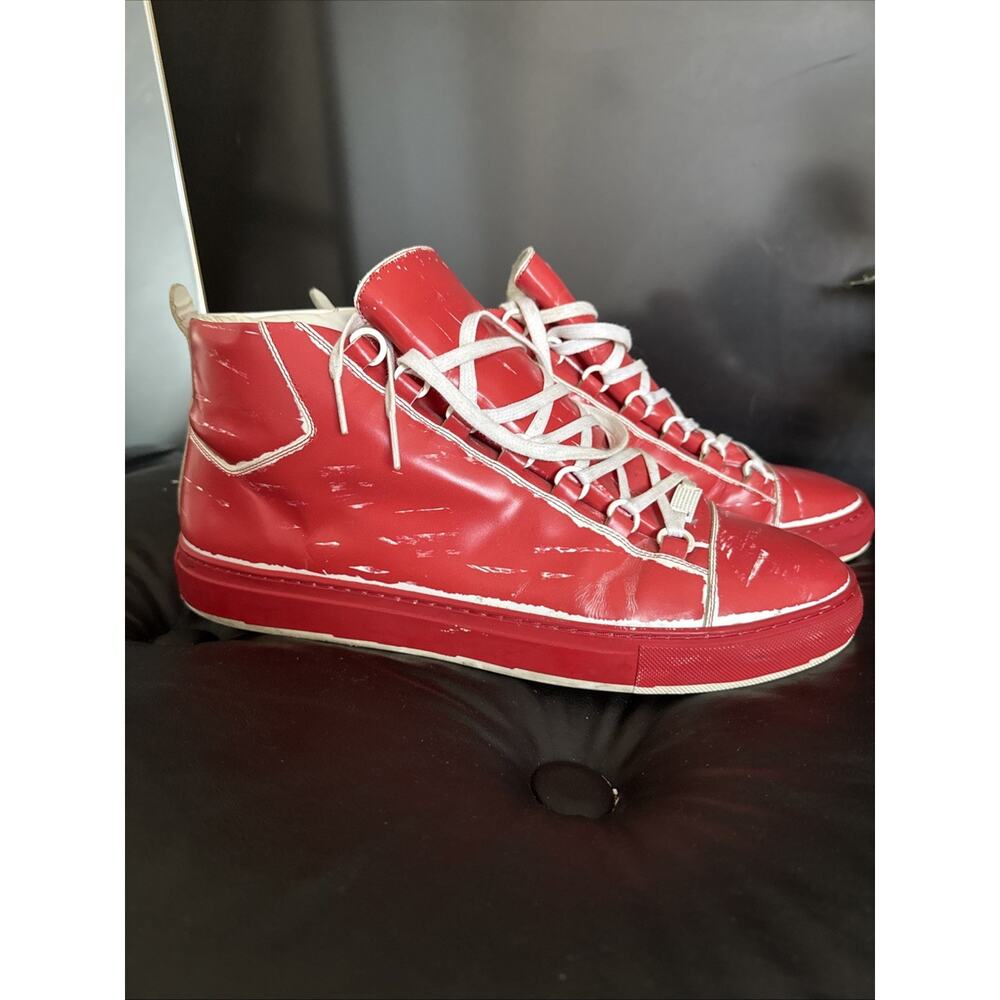Balenciaga Arena Red White Leather High Tops Size 44 Us Size 11